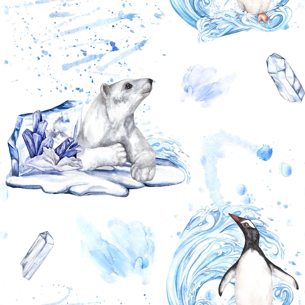 Akwarela ilustracja bez szwu wzór Arktyki skład na białym tle na białym tle