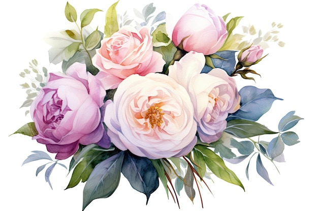 Akwarela ilustracja bukiet róż ogrodowych