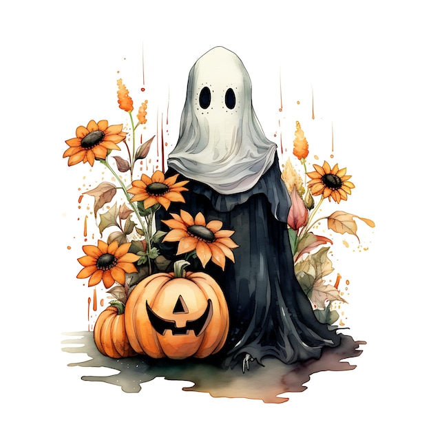 akwarela ilustracja ducha Halloween