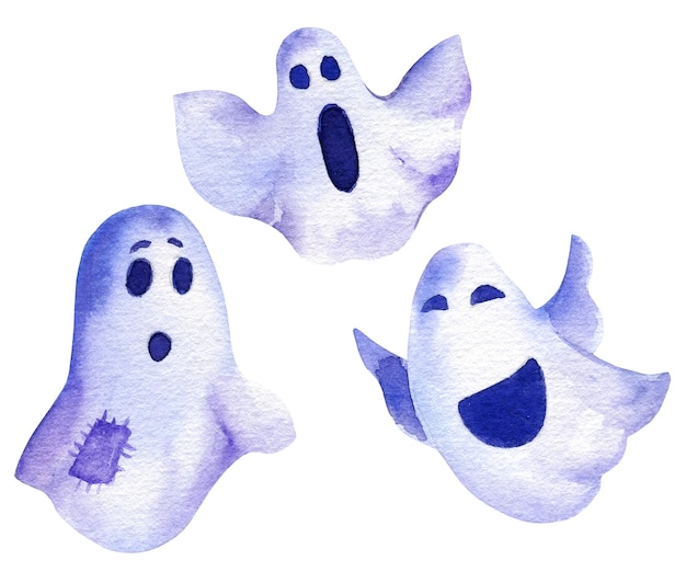 Akwarela ilustracja duchów zestaw uroczych duchów kreskówek motywu halloween
