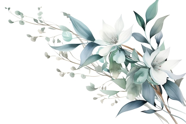 Akwarela ilustracja gałęzi z niebieskimi kwiatami