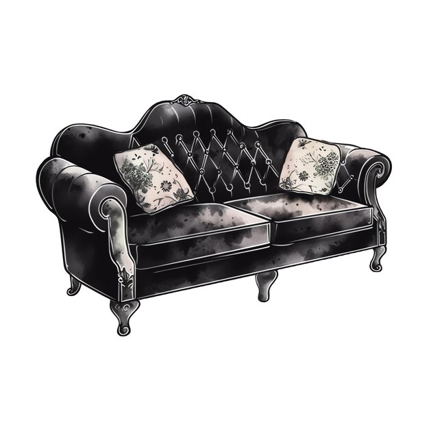 Akwarela ilustracja gotycka sofa