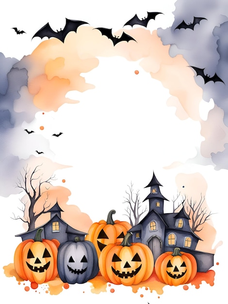 Zdjęcie akwarela ilustracja halloween z przestrzenią do kopiowania