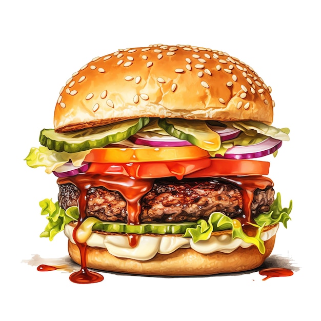 akwarela ilustracja hamburger uliczne jedzenie