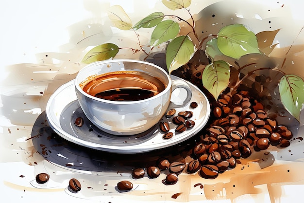 Akwarela ilustracja kreskówka produktu kawy