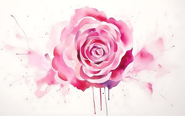 Zdjęcie akwarela ilustracja kwiat róży z żywym schematem kolorów kwiat pędzla olejnego