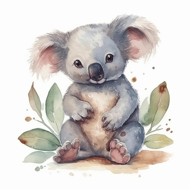 Akwarela ilustracja ładny miś koala na białym tle