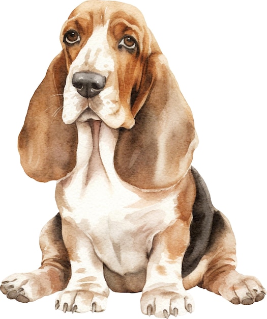 Akwarela ilustracja ładny pies basset