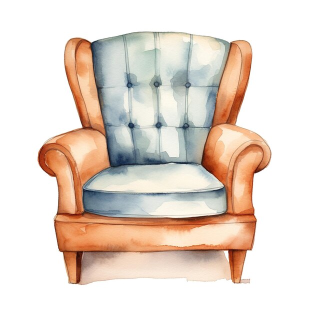 Akwarela ilustracja nowoczesnego fotela w stylu retro Pojedynczy element clipart boho przytulny