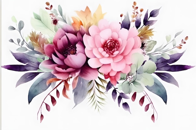Zdjęcie akwarela ilustracja przedstawiająca kwiaty z ogrodu.