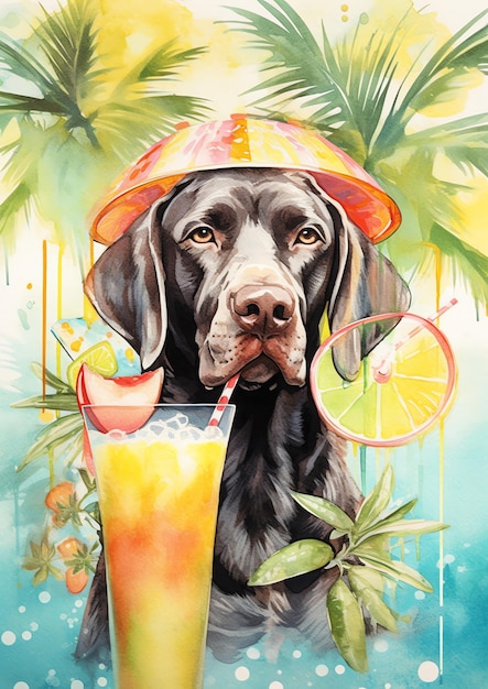 Akwarela ilustracja psa rasy letnich wibracji
