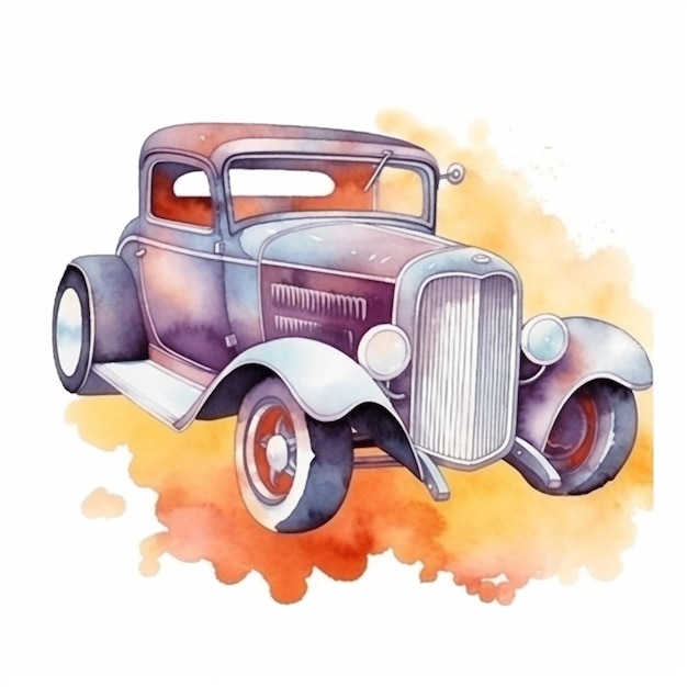 Akwarela ilustracja rocznika samochodu zabytkowego samochodu.