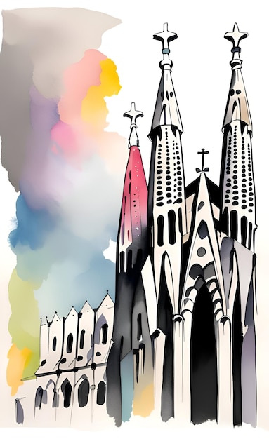 Akwarela ilustracja Sagrada Familia