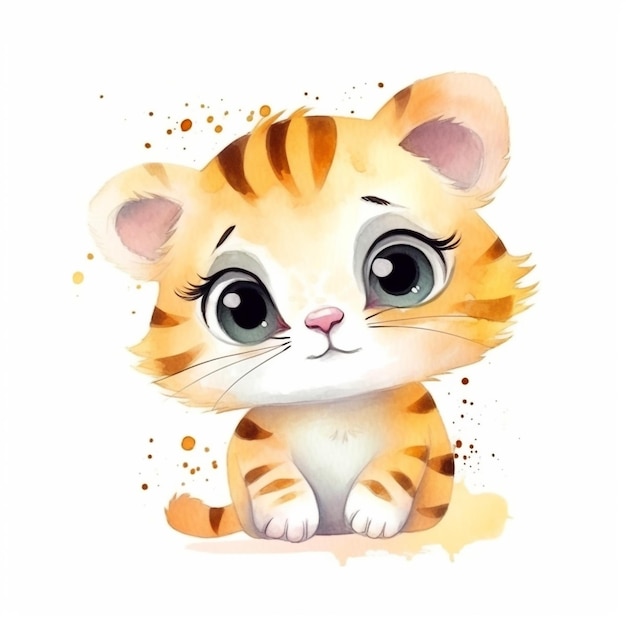 Akwarela ilustracja tygrysa cub z efektem akwareli.