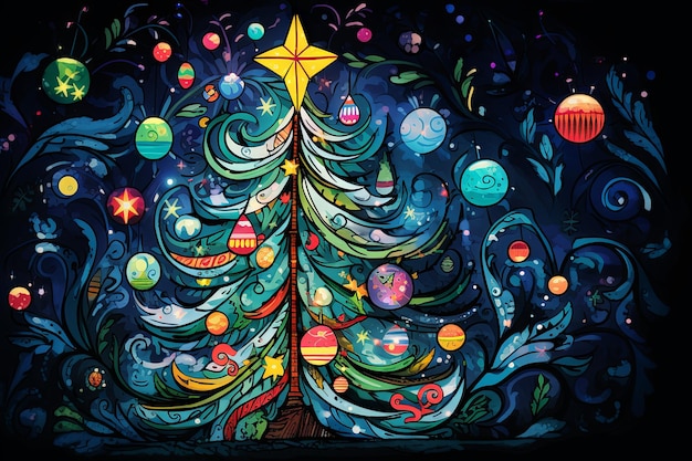 Zdjęcie akwarela ilustracja wektorowa drzewa bożonarodzeniowego