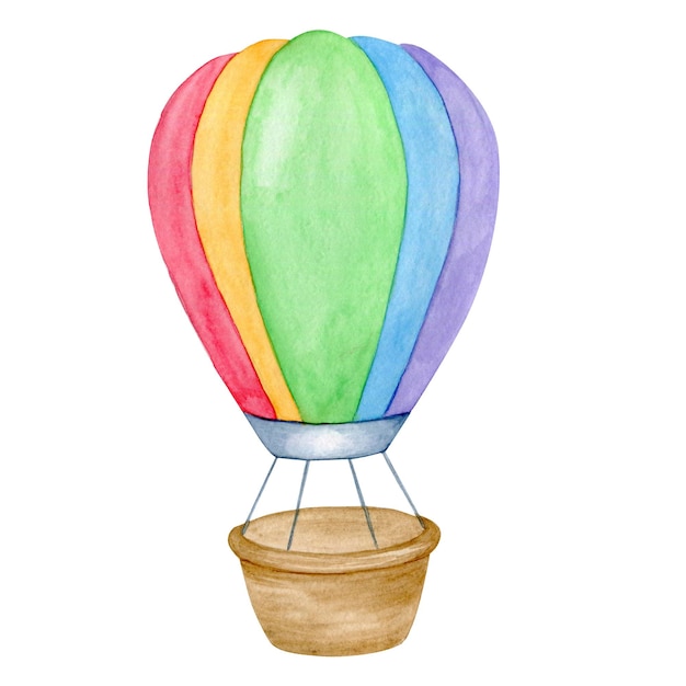 Akwarela ilustracja wielokolorowego balonu do lotu