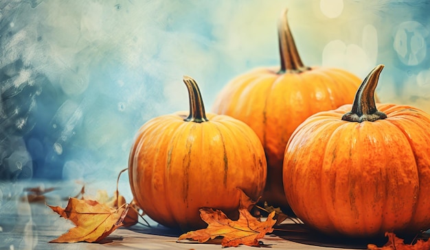Akwarela ilustracja z dyniami jesienią wygenerowana przez sztuczną inteligencję czas Halloween