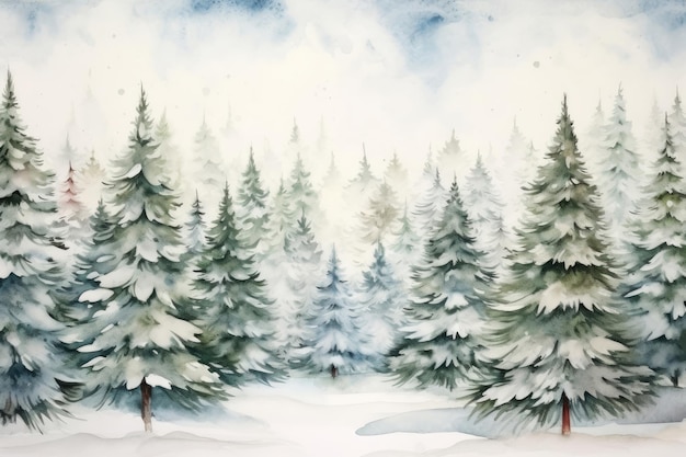Akwarela ilustracja zimowego lasu