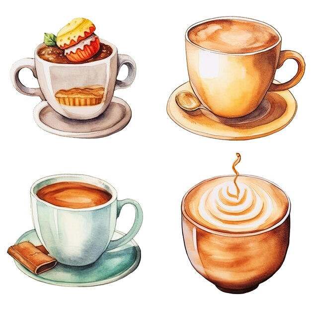 Zdjęcie akwarela ilustracje kawa