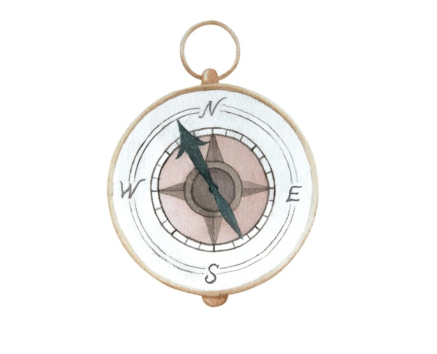 Akwarela ilustracji starego kompasu samodzielnie na białym tle Antyczny kompas kreskówek