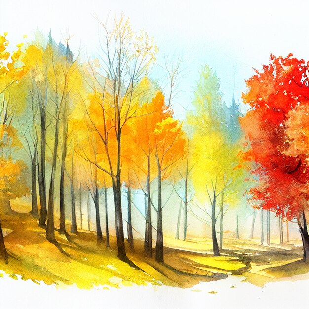 Akwarela Jesień Las Ilustracja Abstrakcyjna Jesień Sezon Malarstwo Piękna Natura Sztuka Tło