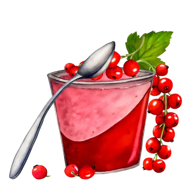 Akwarela jogurt z jagodami porzeczki izolowane na białym tle Ręcznie rysowane ilustracja Clip Art berry Jar with jellydessert jogurt Viva Magenta color