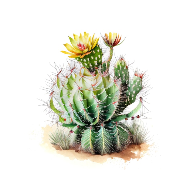 Akwarela kaktus w doniczce meksykańskie kaktusy słodkie sukulenty generatywna ilustracja AI