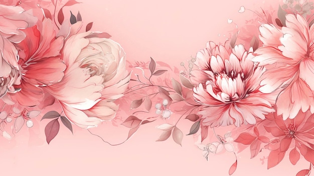 Akwarela kompozycja kwiatowa i akwarela tło na różowym tle w stylu śladu monotonne wysokiej rozdzielczości jasnoczerwony i jasnoróżowy generat ai