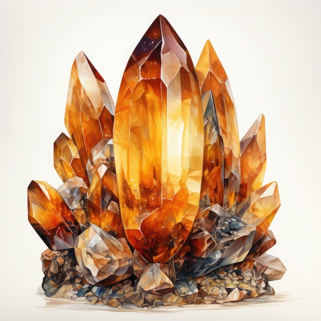 Zdjęcie akwarela krystal cytrynowy i kamienie szlachetne ilustracja clipart generative ai