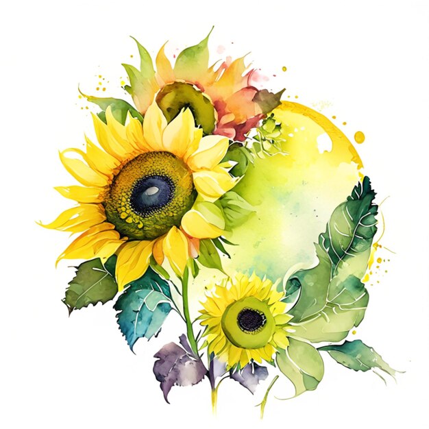 Akwarela Kwiat słonecznika Ilustracja Generatywna AI