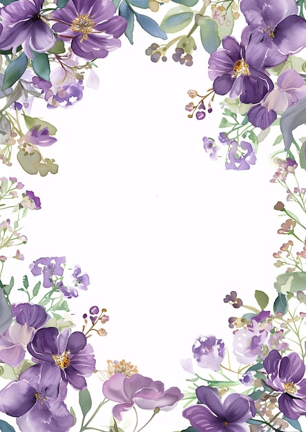 Zdjęcie akwarela kwiatów botanicznych ramka tło z wolnym miejscem dla zaproszenia karty ślubnej ai generowane