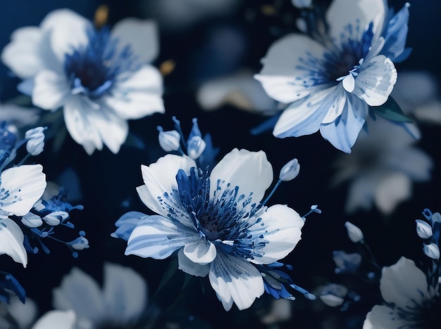 Akwarela kwiatowy w ciemnoniebieski i biały wzór bez szwu wersja 7
