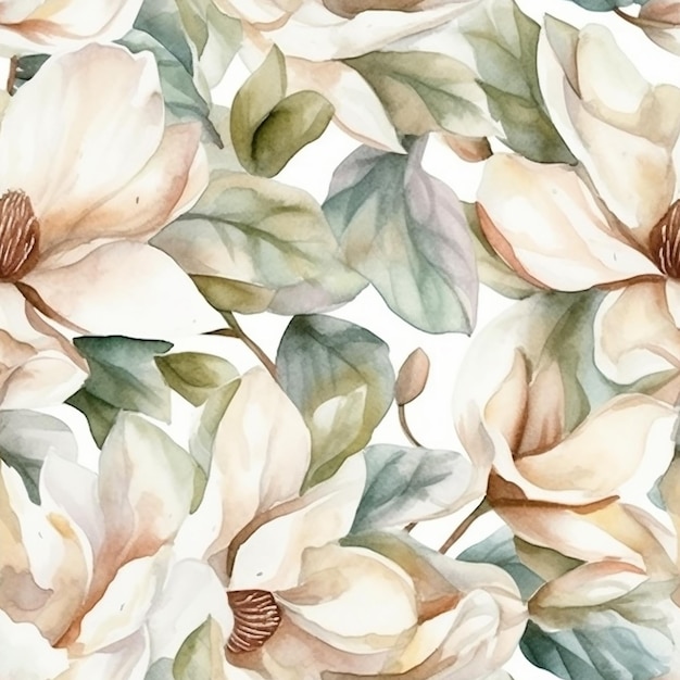 akwarela kwiatowy wzór z kwiatami magnolii