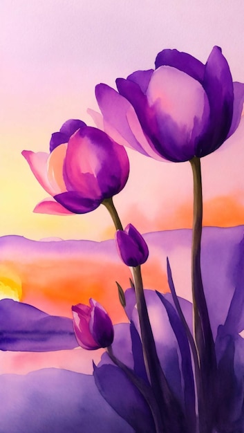 Akwarela kwiaty tulipanów prosty rysunek