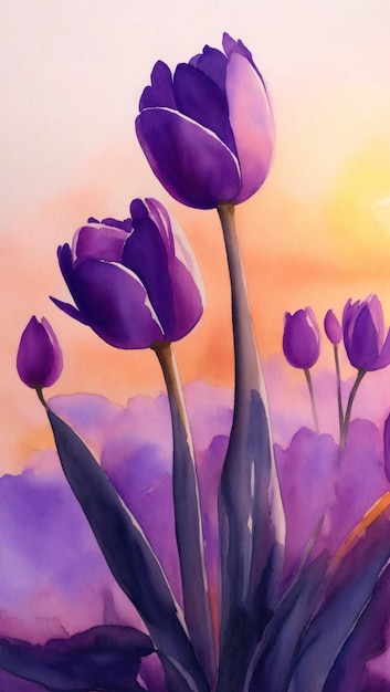 Akwarela kwiaty tulipanów prosty rysunek