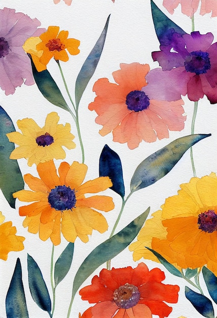 Akwarela Kwiaty Wall Art Botaniczny Dziki kwiat Sztuka do druku Kwiatowa grafika Ilustracja kwiatowa Na