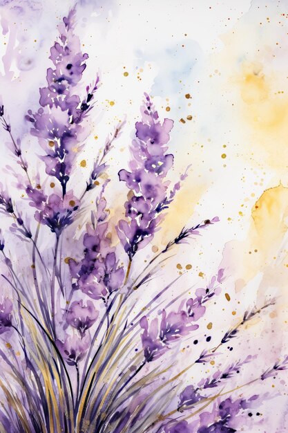Zdjęcie akwarela lawendowe pole cyfrowe dokumenty fioletowe lawendowe tła fioletowe kwiatowe zaproszenia ślubne tła lawendowe rośliny tło