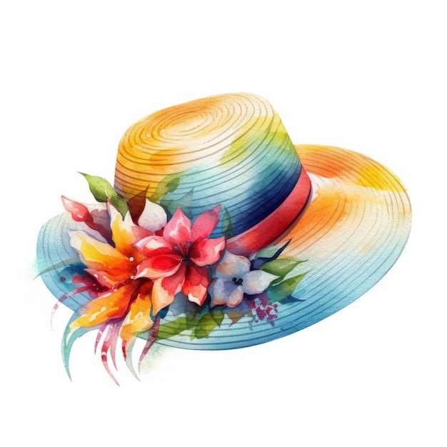 akwarela letni kapelusz z kwiatami