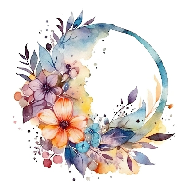 Akwarela logo z kwiatami i liśćmi minimalna aranżacja