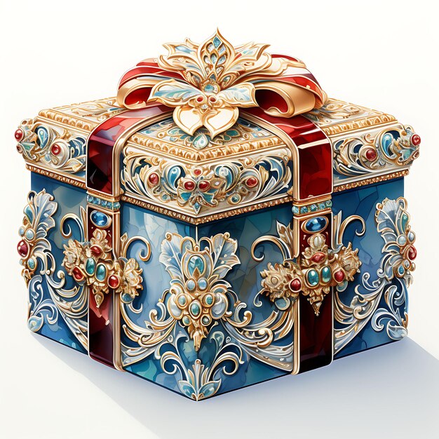 Akwarela luksusowego pudełka na prezent emanującego bogactwem i koncepcji kreatywnej Pudełka na prezent