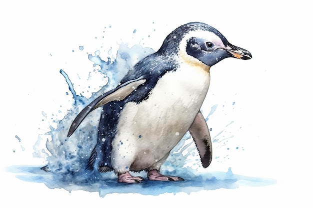 Akwarela Malarstwo Aquarelle Pingwin Arctic Wildlife Artful Depiction Generatywna sztuczna inteligencja