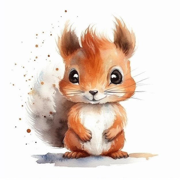 akwarela malarstwo cute wiewiórki na białym tle
