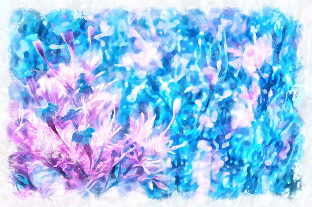 Akwarela malarstwo kwitnący kwiat Nowoczesna imitacja sztuki cyfrowej ręcznie malowanej barwnikiem aquarells