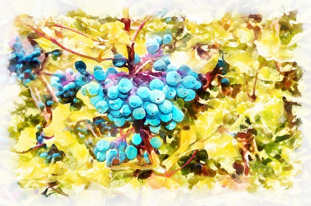 Akwarela malarstwo niebieskie jagody Nowoczesna imitacja sztuki cyfrowej ręcznie malowanej barwnikiem aquarells
