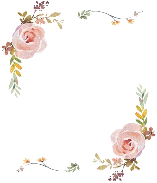 Zdjęcie akwarela malarstwo róż i liści na białym tle