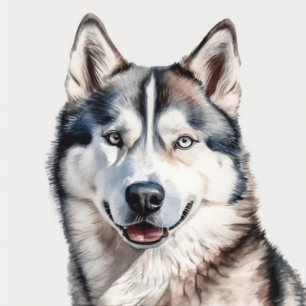 Akwarela malarstwo Siberian Husky na białym tle Al generowane