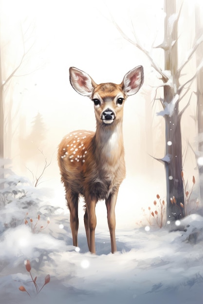 akwarela malowane słodkie jelenie realistyczny styl na białym AI Wygenerowane tło książki illustra