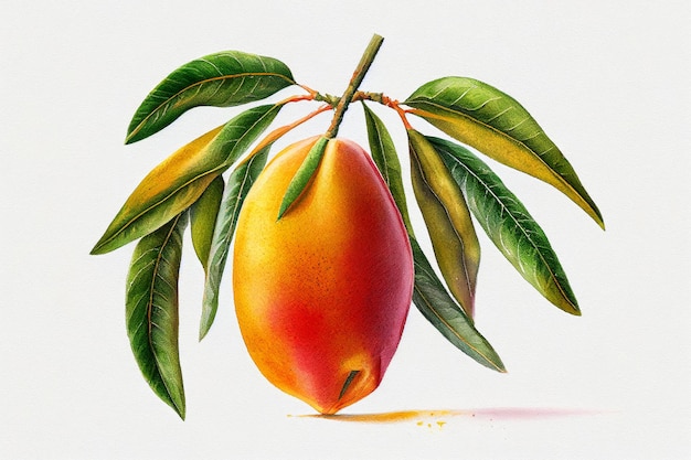 Akwarela mango na tle białej księgi Botaniczna ilustracja generatywna AI