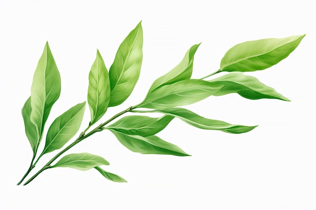 Akwarela Matcha Elementy zielonej herbaty pozostawia obiekty na białym tle Generative Ai