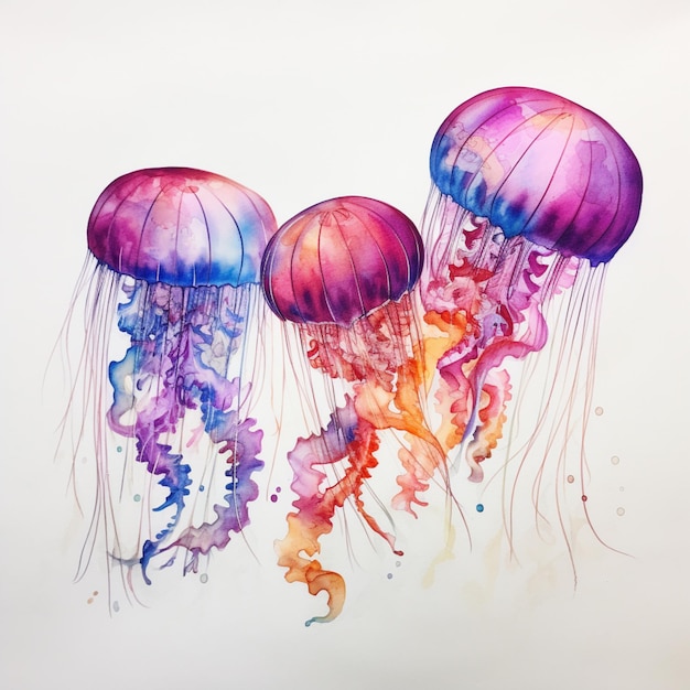 akwarela meduzy kolorowe